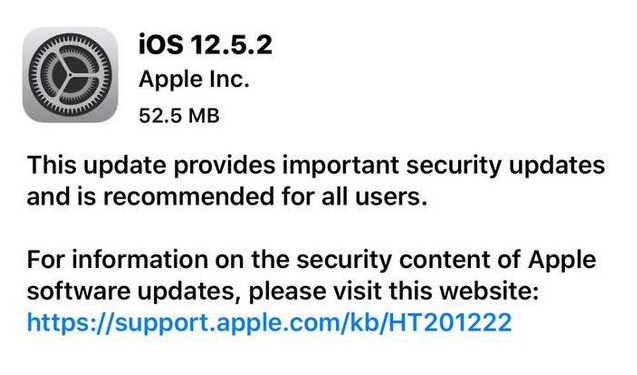 洛宁苹果手机维修分享iOS12.5.2发布，建议所有老苹果用户安装 